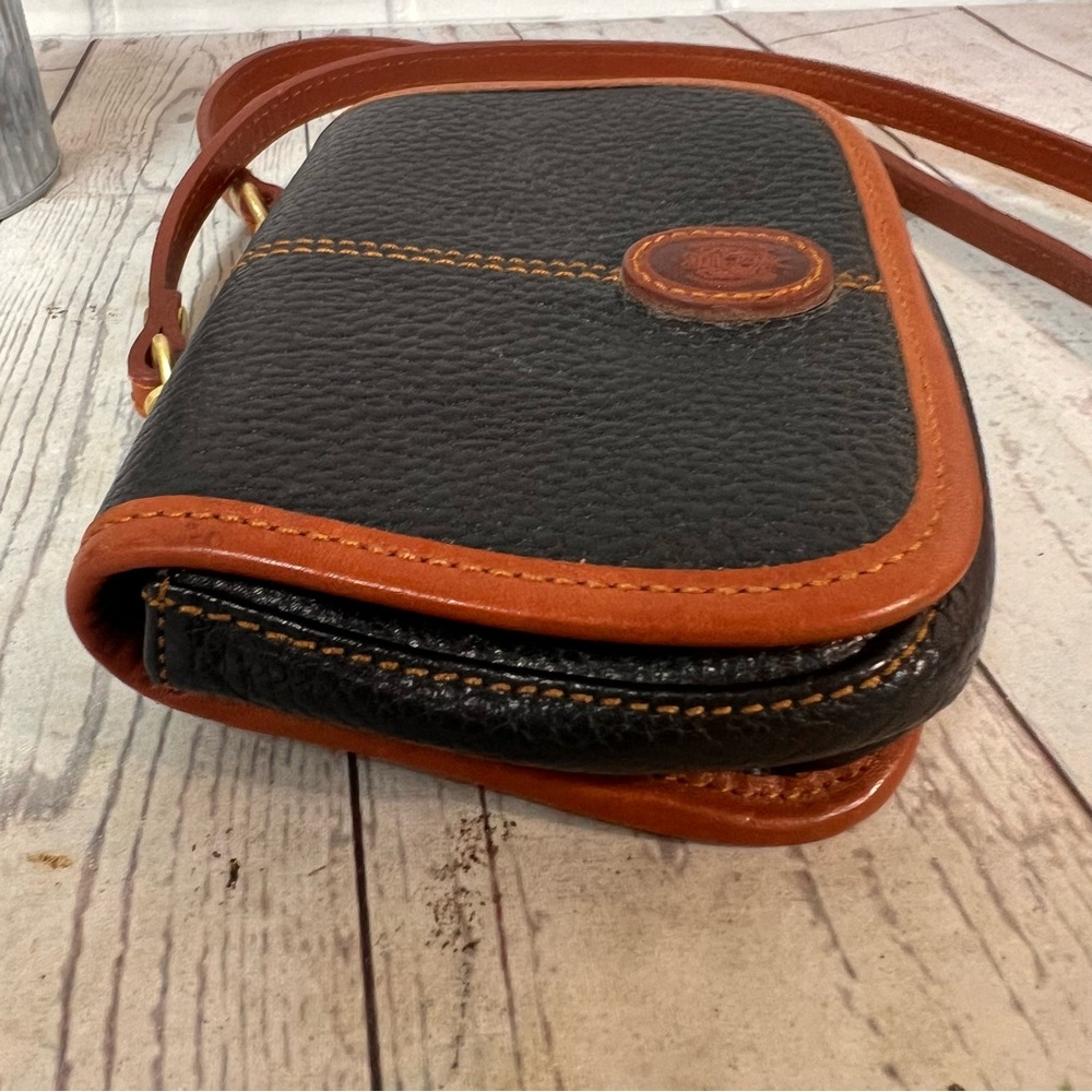 Vintage Mini Leather Saddle Crossbody Purse Liz Claiborne Brwn Black Pebbled - Picture 15 of 16